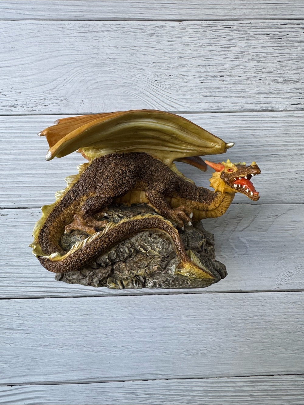 Summit Collection Angry Dragon Figurine Brown Orange Yellow Winged Statue Resin